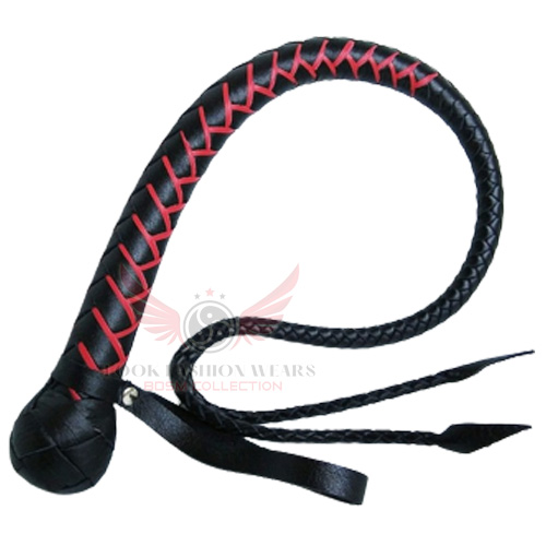 Black & Red Leather Core Snake Whip Weaving