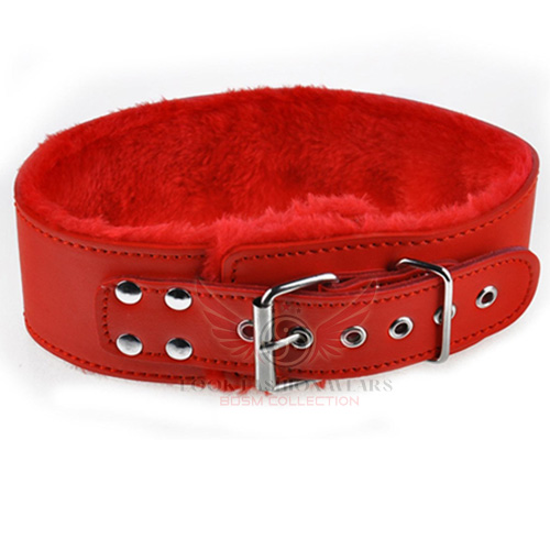 Red Fur Lined Faux Leather Collar