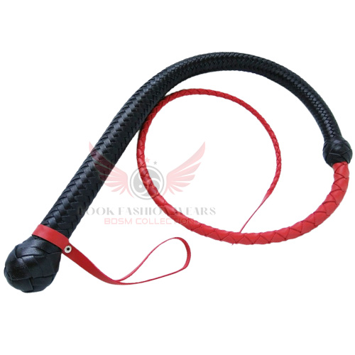 One-tailed Black & Red Leather Bullwhip