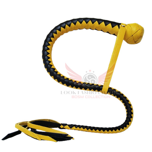 One-tailed Black & Yellow Leather Core Bullwhip