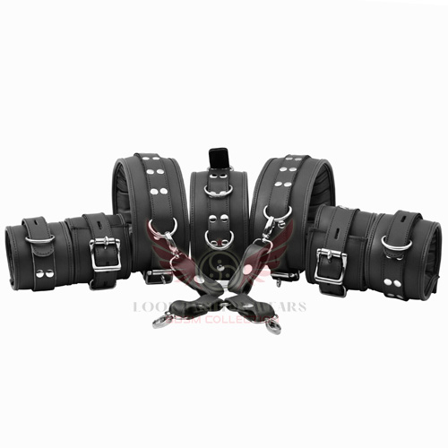 Real Cowhide Leather Bondage Restraints 7 Pieces Set with Hog Tie