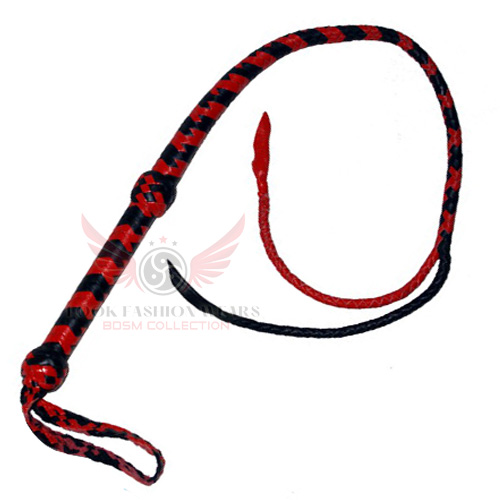 Red & Black Braided Leather Bullwhip