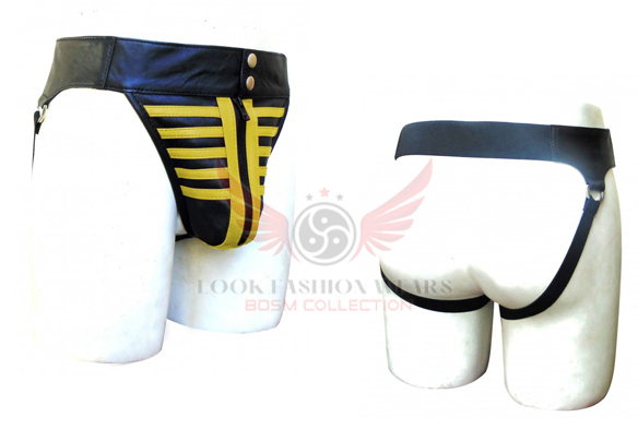 Black Leather Jockstrap With yellow Stripes