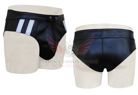 Black Leather Jockstrap with white stripe