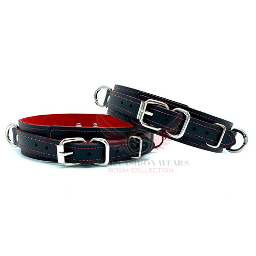 Black Leather Thigh Cuffs Red Suede Lining