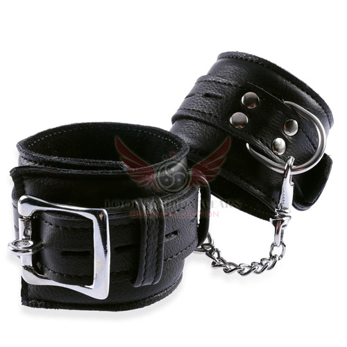 Black Leather Wrist Handcuffs Restraints