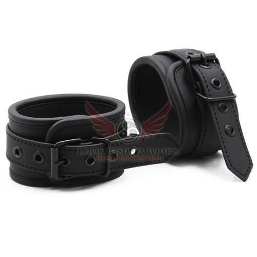 Black PU Leather Wrist Handcuffs Restraints