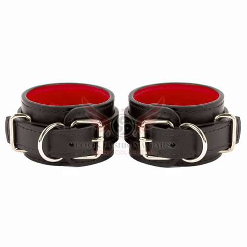 Black & Red Leather Wrist Handcuffs Restraints