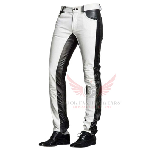 Black & White Real Cowhide Leather Pants