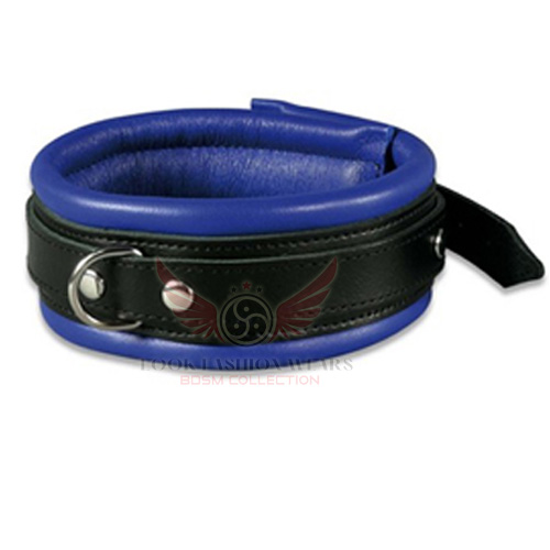 Cowhide Black & Blue Leather Padded Neck Collar