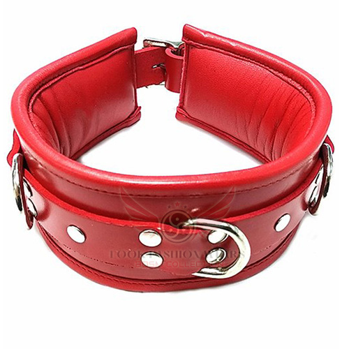 Cowhide Red Leather Padded Neck Collar with 3 D Rings