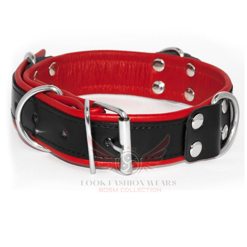 Deluxe Black & Red Leather Collar