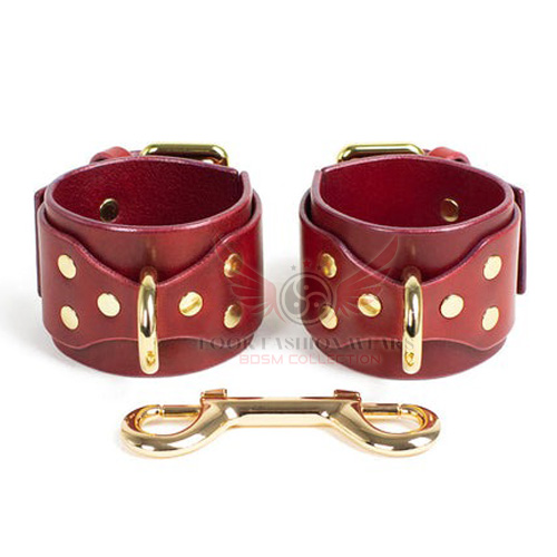 Genuine Burgundy Leather Ankle Cuffs Restraints