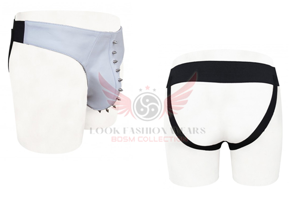 Genuine White Leather Jockstrap with metal stud