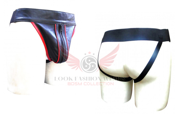 Leather Jockstrap with Red Piping