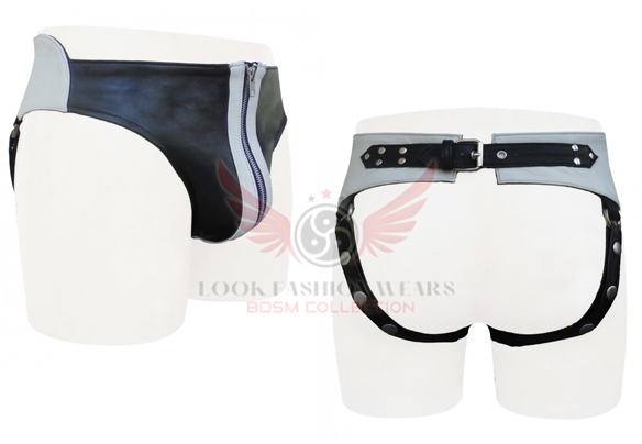 Leather Jockstrap with white stripes