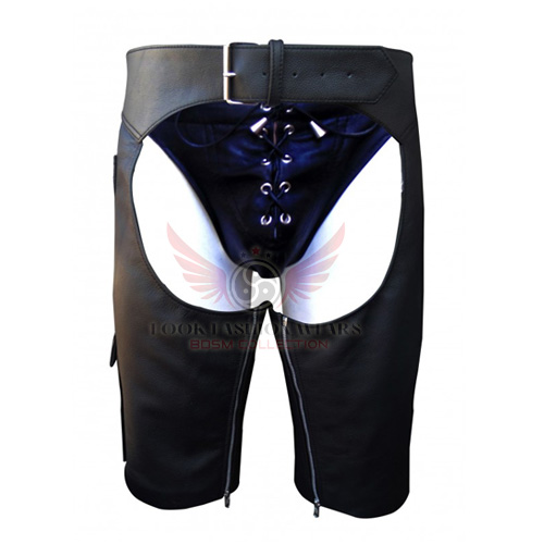 Men Leather Chaps Shorts with side pocket and front of buckle