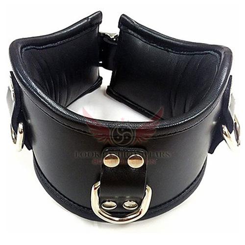 Padded Posture Black Leather Collar with 3-D Rings