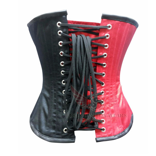 Red & Black Satin Leather Belt Gothic Steampunk Corset