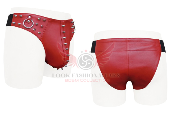 Red Leather Brief with Metal Stud and O-Ring