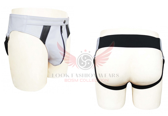 White Leather Jockstrap with black stripes