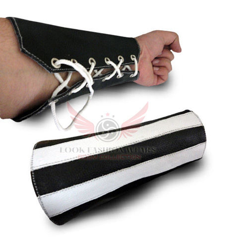 White Stripes Genuine Cow Leather Gauntlet Cuff Wristband Arm Band