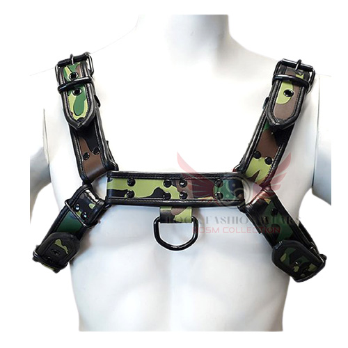 Camouflage Print Leather Front Chest Harness