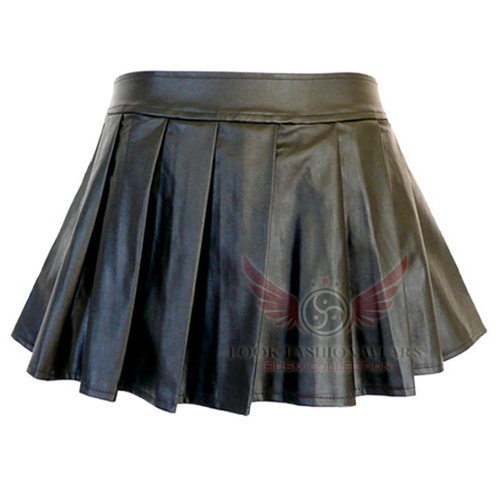 Faux Leather Pleated Sexy Mini Black Skirt