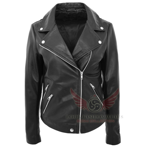 Leather Biker Style Jacket Cross Zip