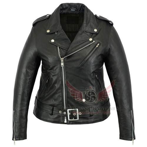 Leather Biker Style Jacket Cross Zip