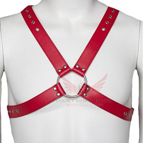 Men’s Red Leather X Harness Adjustable Punk