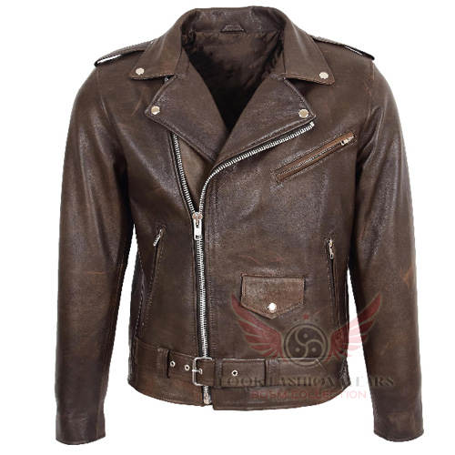 Men’s Biker Antique Brown Leather Jacket