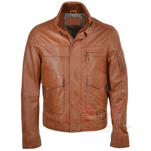 Men’s Casual Biker Tan Leather Jacket