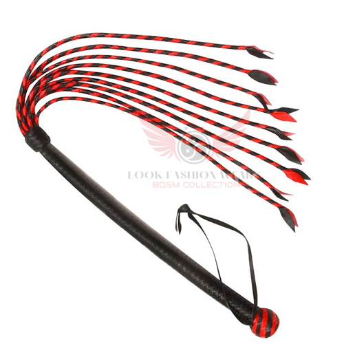 Cat O Nine Tails Black & Red Leather Braided Flogger