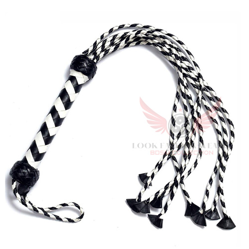 Cowhide Black & White Leather Braided Flogger 