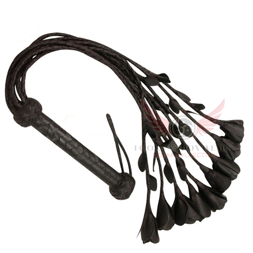 Cowhide Leather Flogger Cat O Nine Braided Black Roses Falls