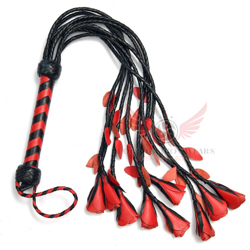 Cowhide Leather Flogger Cat O Nine Braided Red Roses Falls