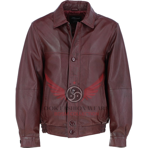 Men's Burgundy Waxed Genuine Leather Jacket