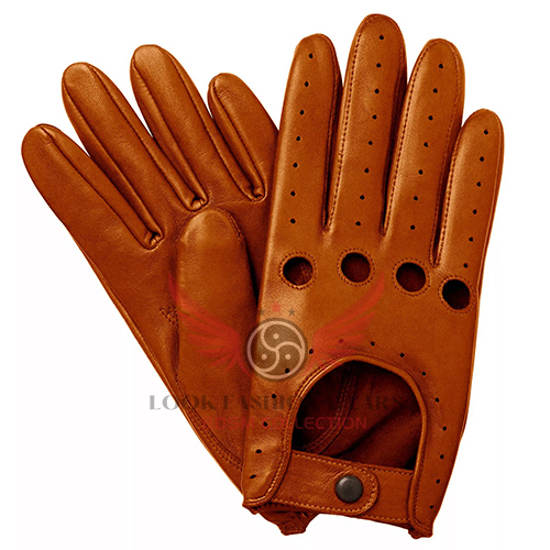 Brown Soft Lambskin Leather Driving Gloves